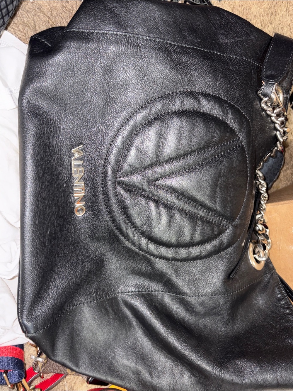 Valentino Black Leather Shoulder Bag with Chain Strap
